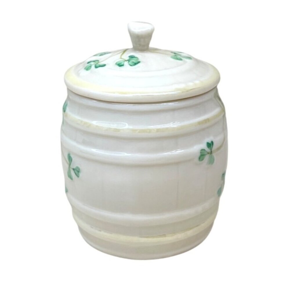 Belleek Ireland Shamrock Barrel Marmalade Jar Bowl with Lid 6th Mark 1975 - 1980 - Picture 4 of 8